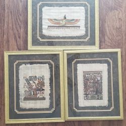 Egyptian Framed Painings With Papyrus Paper. 
