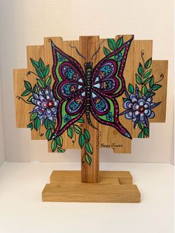 Original Signed Butterfly Wood Sculpture / Arte de Mariposa en Madera OOAK