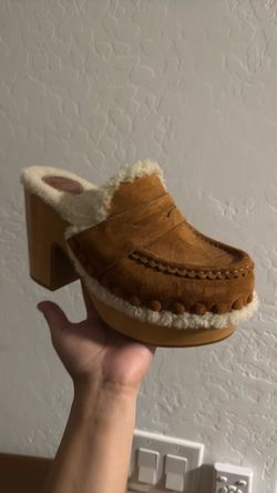 Suede Shearling Wooden Clogs by Chloe