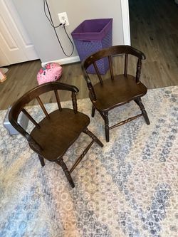 Set of 2 Dark Wood Children's Chairs