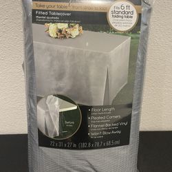 Silver Flannel Backed Vinyl Fitted Table Cover - New
