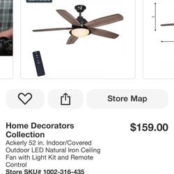 52” Ceiling Fan w/ Light & Remote – Modern Natural Iron