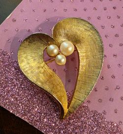 Gold-Tone Heart Brooch with Pearl Accents