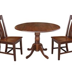IC International Concepts Drop Leaf Table And Chairs, Dining Height, Espresso