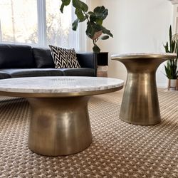 West Elm Marble Topped Pedestal Coffee Table- Set