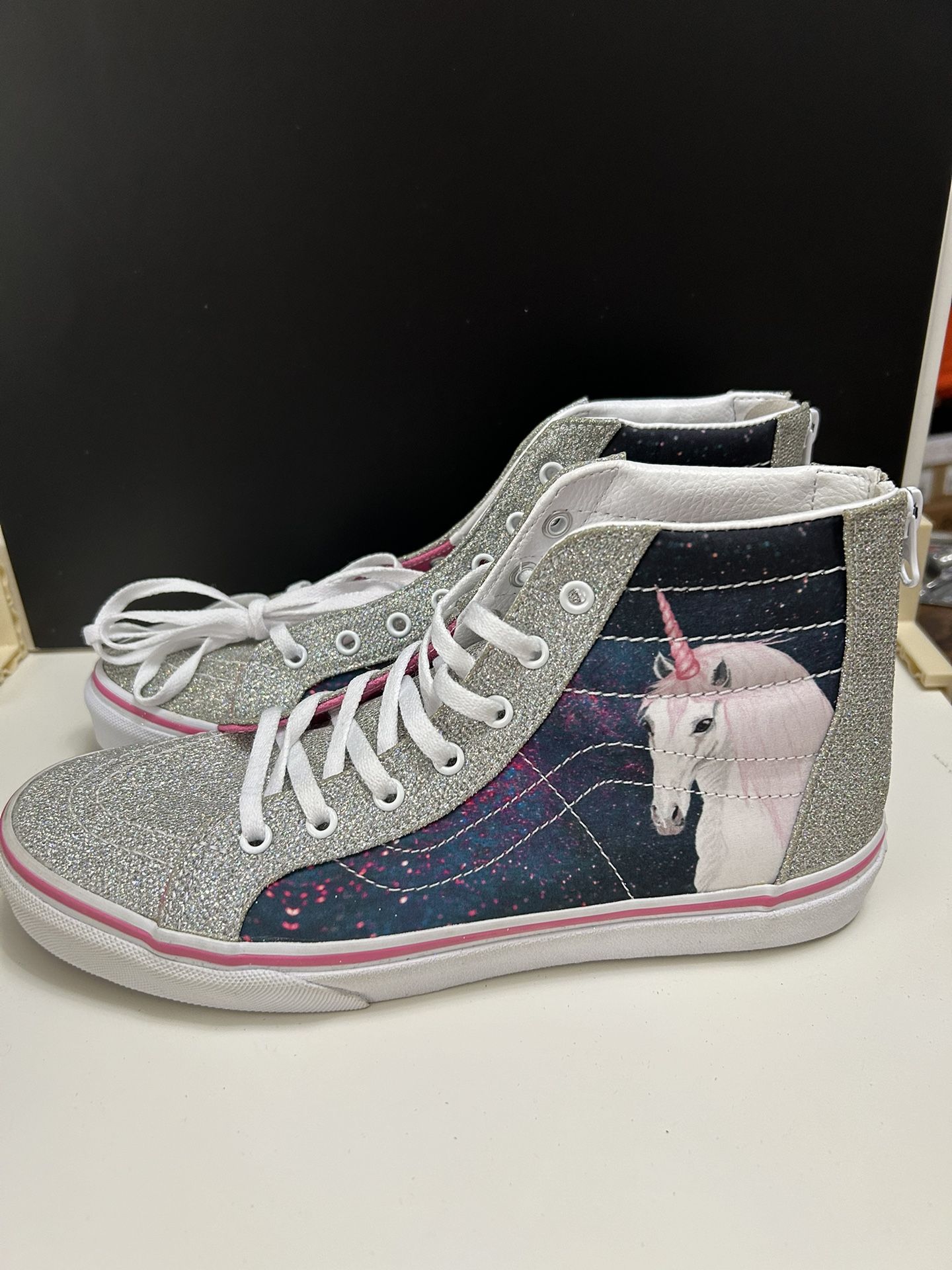 Vans Off the Wall UNICORN SIZE sk8 hi Silver Glitter