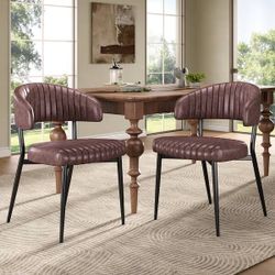 Set Of 4 Curved Back Faux Leather Upholstered Dining Chair Only chairs