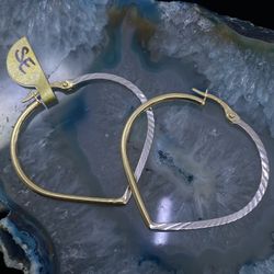 $325 Two Tone Gold Heart Hoop Earrings