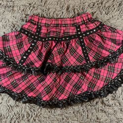 Two tiered pink studded pleated mini skirt sz S