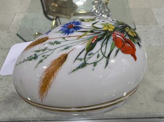 Vintage FM Limoges France Egg Trinket Vanity Dish Jewelry Box