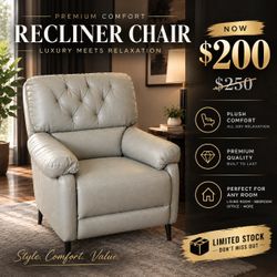 Brand New Luxury Beige Recliner Chair – $200