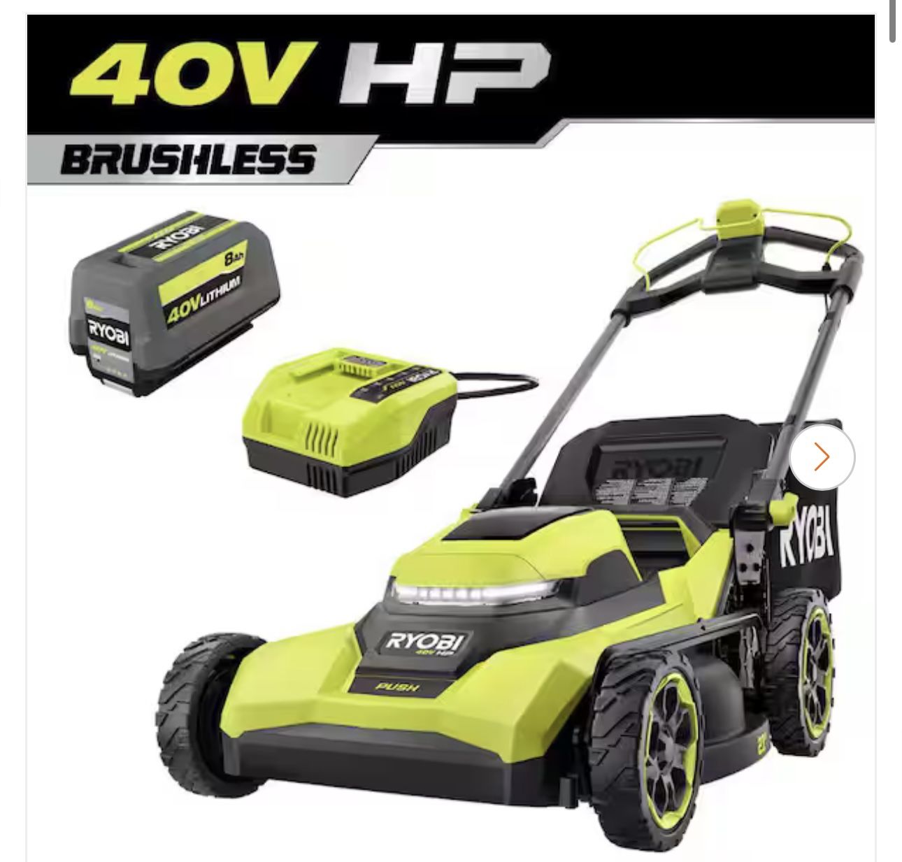 RYOBI 40V HP Brushless 21 in. Cordless Battery Walk Behind Push Lawn Mower with 8.0 Ah Battery and Charger