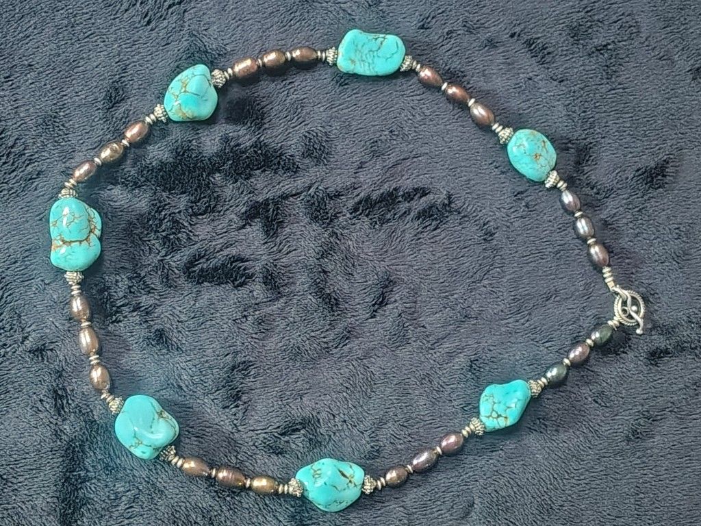 INVESTMENT 24 Natural A grade SEA of CORTEZ Pearls & Gem Grade Candelaria Turquoise Vintage Navajo Necklace 21" Collectors