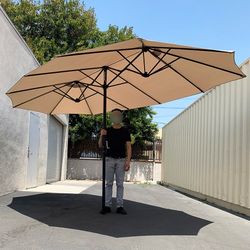 (Brand New) $95 Large 15FT Double Sided Outdoor Patio Umbrella, Crank Open/Close (Weight base not included)