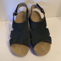 Clark’s black cork platform wedge SlingBack sandals Size 9 m
