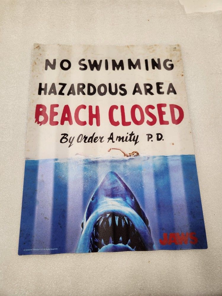 Shark Funny No Swimming Beach Closed Horror Movie Jaws Metal Sign