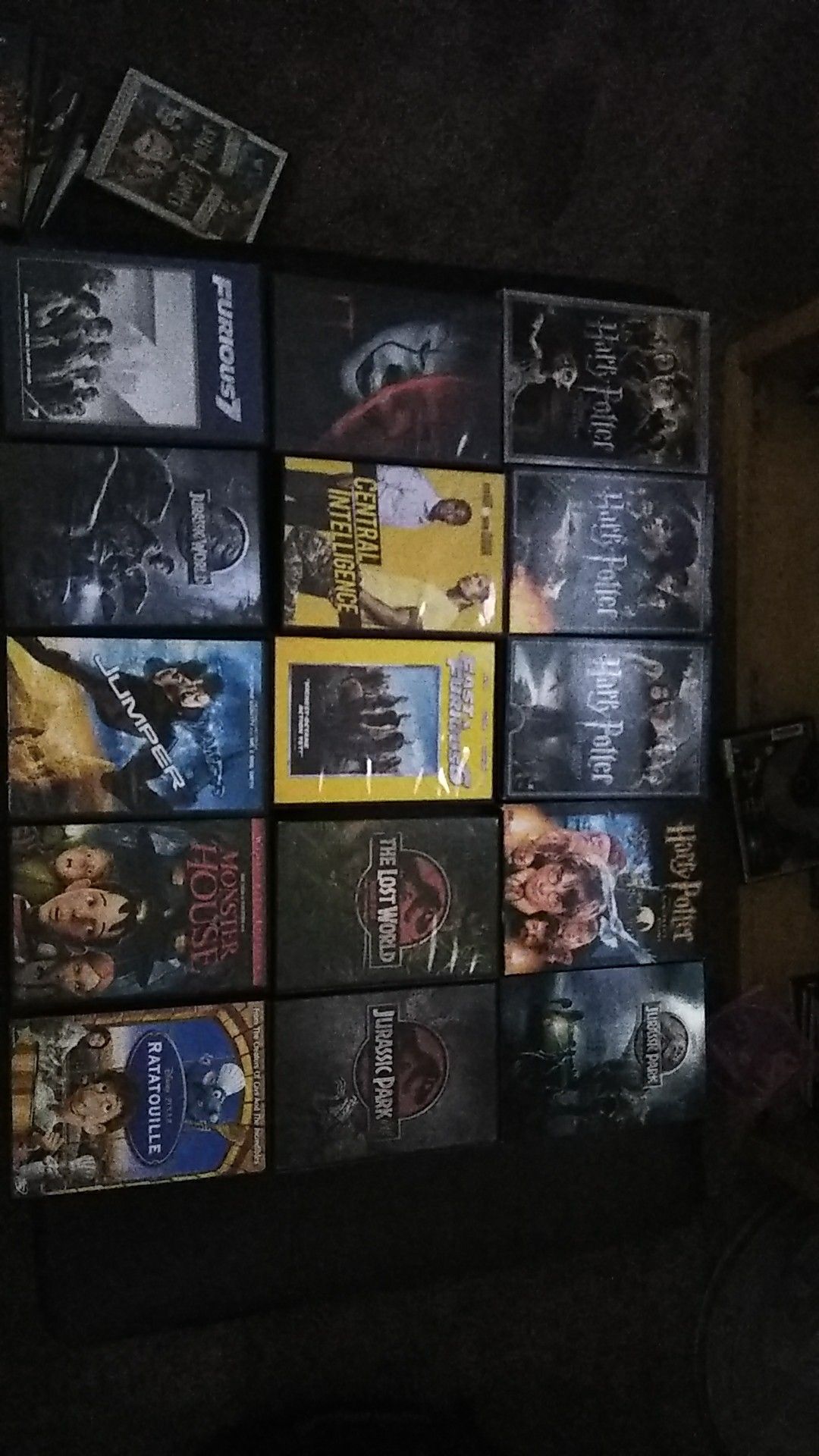 DVD movies (Jurassic Park, Harry Potter, Batman, Marvel)