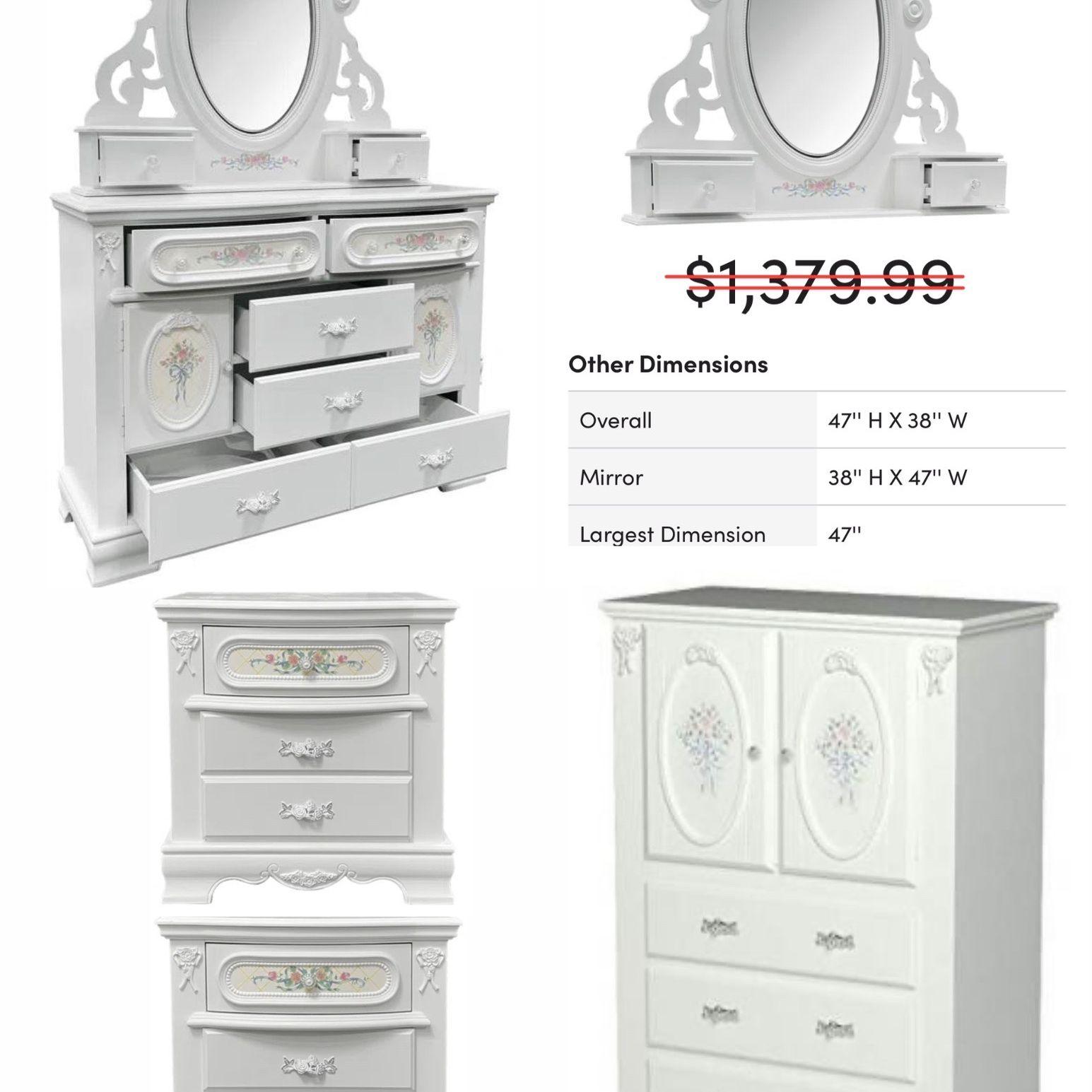 Sauval Oval Dresser Mirror, 2 Night stands And Armoire