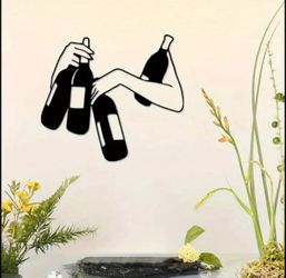 Elegant Metal Wall Art- Bottle Holding Design- Unique Modern Home Decor-Small metal plaque engraving-Corrosion- Resistant, Resistant to chemical damag