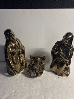 Atlantic Mold Handmade Ceramic Nativity Set 17” Gold Glaze 3pc