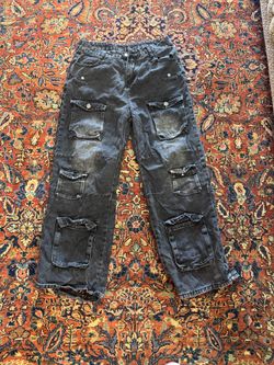 Black Wide-Leg Cargo Jeans – Size M