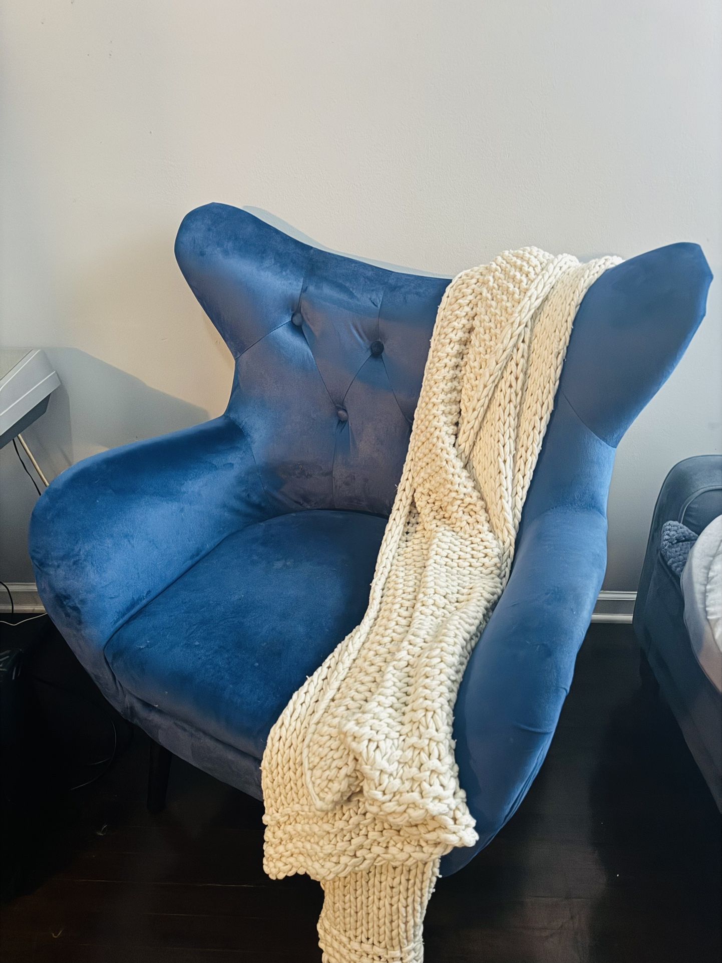 Blue Suede Arm Chair – Modern & Comfortable – $80 
