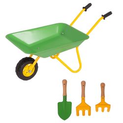 KINBOR BABY Kids Wheelbarrow, Outdoor Toy Wheelbarrow for Kids wSteel Tray and Rubber Hand Grips, Metal Construction Kids Wheelbarrow and Garden Tools