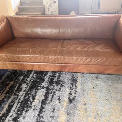 Edloe Finch Genuine Leather Sofa Couch Cognac Brown 78”