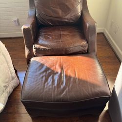 Thomasville Leather “Big Kiss” Chair & Ottoman 