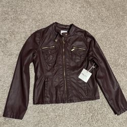 Miss selfie burgundy, brown leather jacket (size: large)