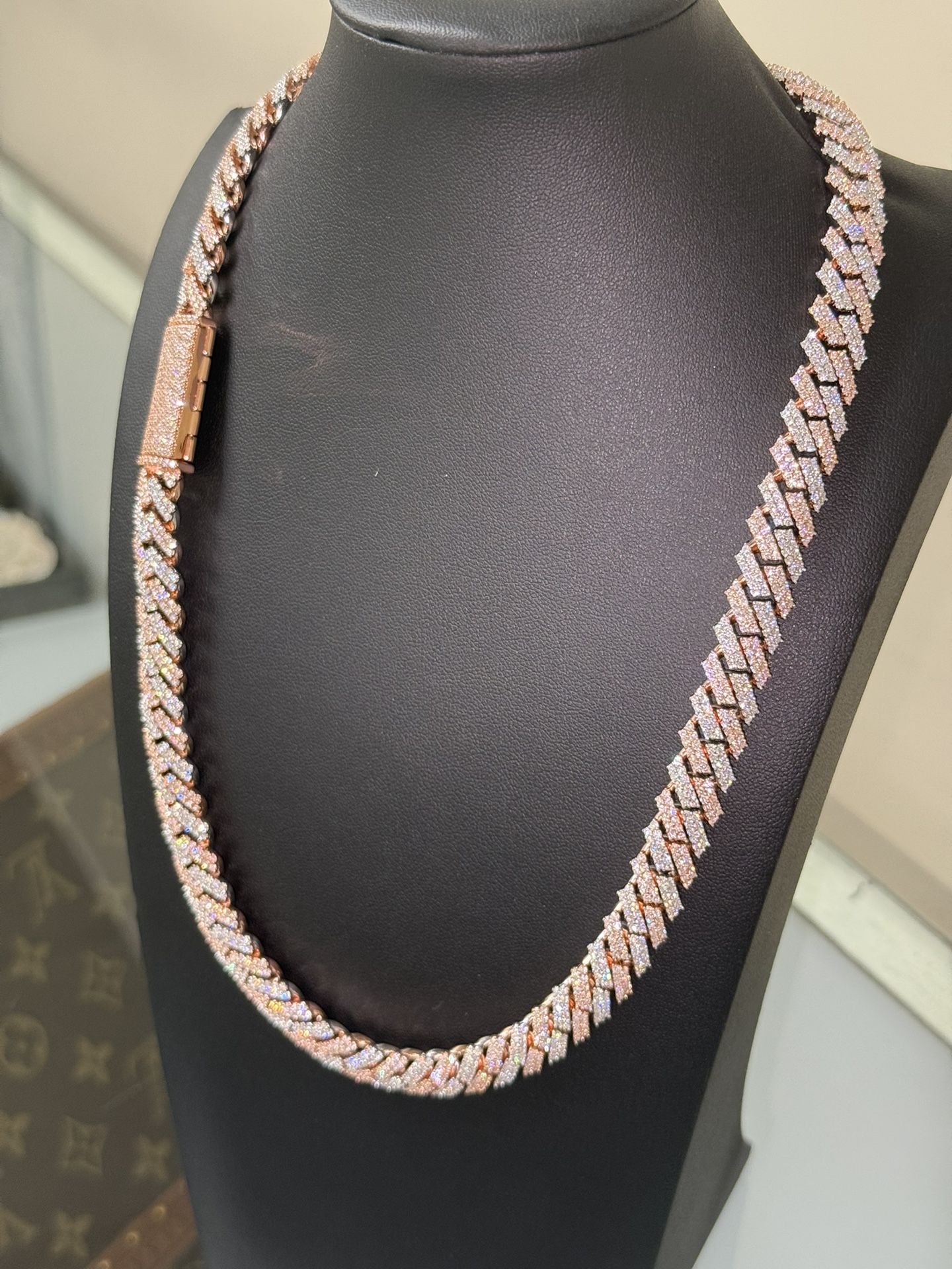 💎Real solid 925 silver 18k rose gold vvs lab made moissanite diamond Chain 💎