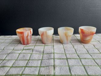 4 Vintage Akro Agate Mini Flower Pots