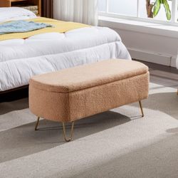 Camel Faux Fur Storage Ottoman Bench