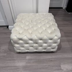 Tufted Cream Ottoman / Footstool – 28x28x17