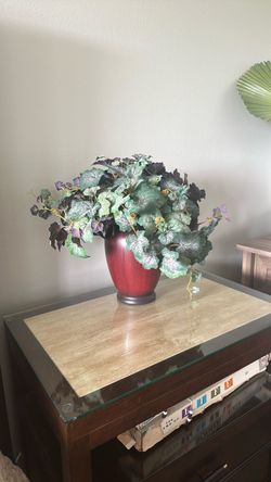 Red Vase/Burgundy with Artificial Ivy Arrangement