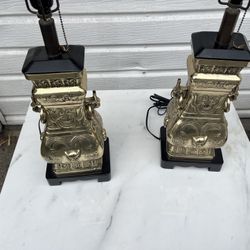 Two Lamps Brass Antique 
