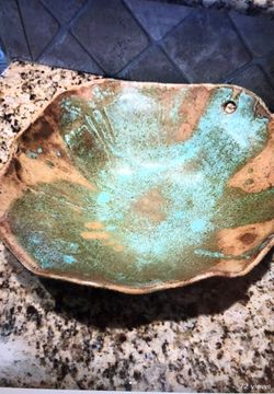 Amazing pottery bowl uniquely shaped 14 inches