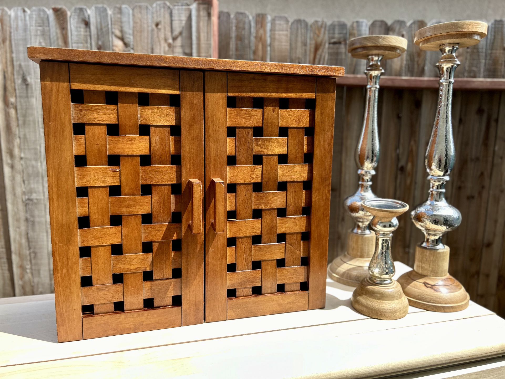 Woven Wood Cabinet w/ 3 Shelves