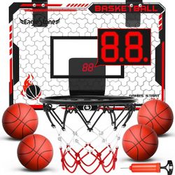 EagleStone Wall-Mounted Basketball Hoop, Electronic Scoreboard w/ 4 balls [ES74]