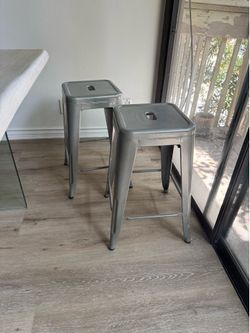 Stackable Metal Chairs (Pair) – Gunmetal Gray – $30