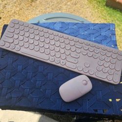 Pink Wireless Bluetooth Key Board And Mouse