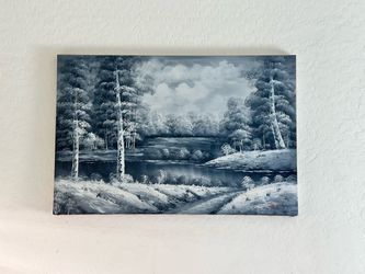 Large Black & White Landscape Painting- Cozy Aesthetic - 2' × 3' Wall Art