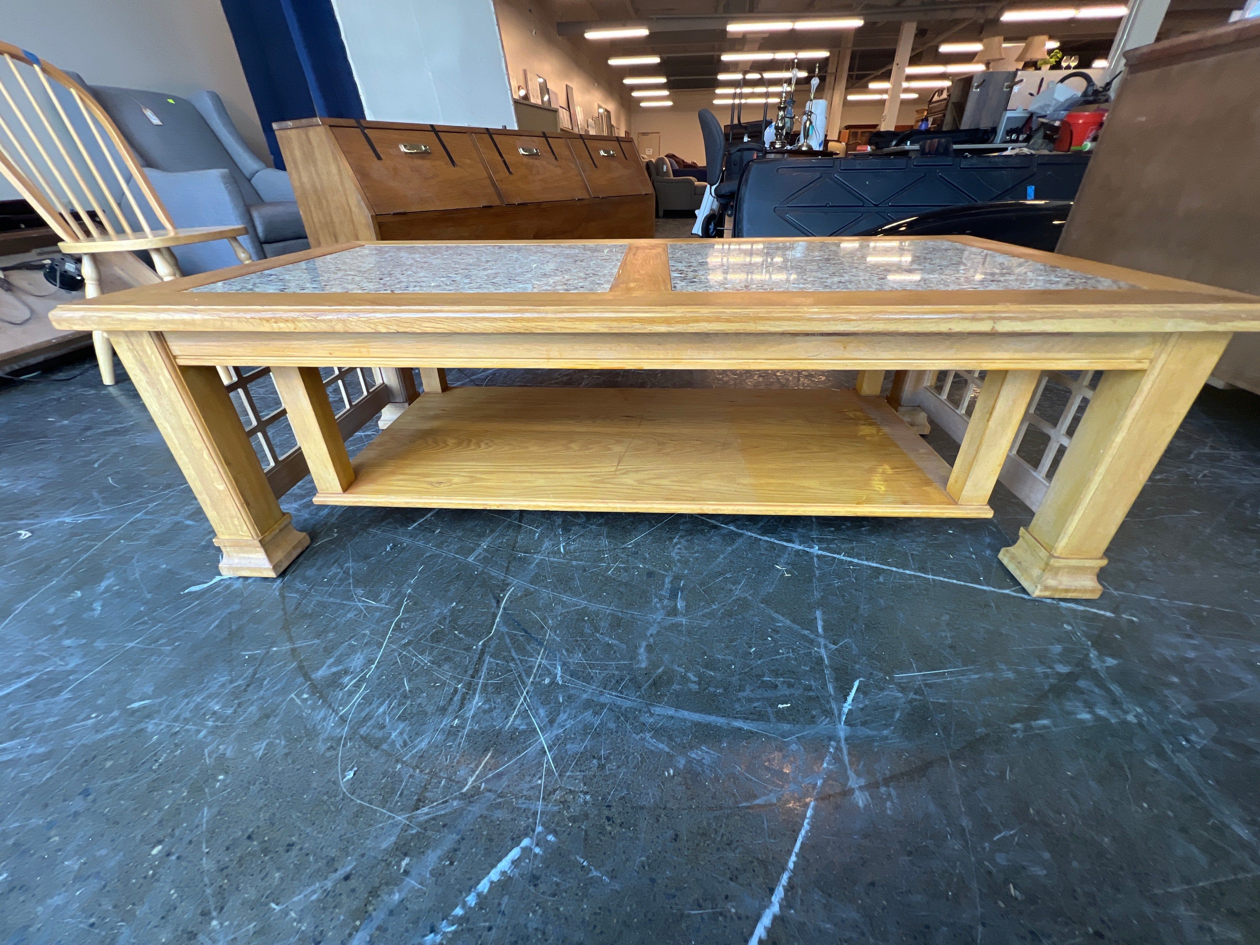 Rustic Oak Coffee Table with Granite Top