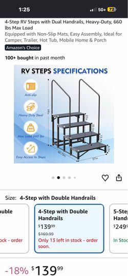 4-Step Dual Handrails, Heavy-Duty, 660 Ibs Max Load (2) available one assembled one in box