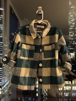 Zara Kids Plaid Flannel Shirt Thick Warm Green cream