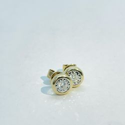 14K Solid Gold Round Diamond Earrings 