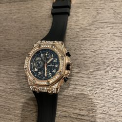 AP Iced Out Men’s Watch Royal Oak Rose Gold Rubber Bracelet 