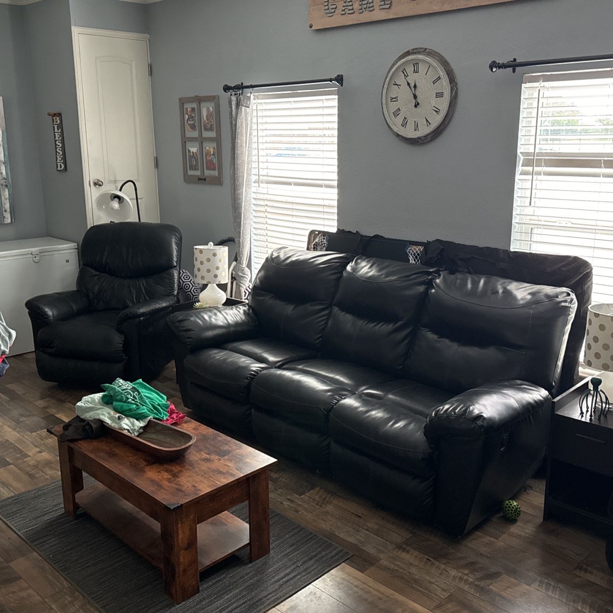 Black  Leather Couch And Chair Set