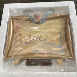 CHARPENTE Cast Aluminum Gold Toned Photo Frame Heart Surrounded by Wings. 