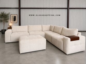 Modern 6-piece Modular Fabric Sectional Sofa, Cream
